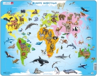 Карта мира с животными. Пазл Larsen. 28 деталей